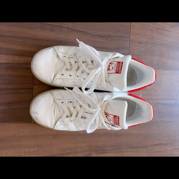 Womens Adidas Stan Smith White Red Leather Casual Shoes Sneakers US 7 - Picture 2 of 9